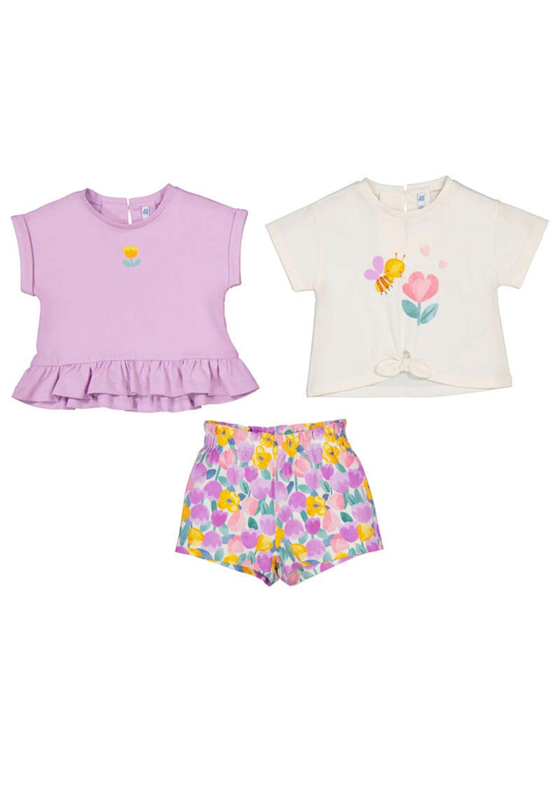 Mayoral Baby Girl Floral 3 Piece Set, Purple