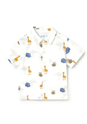 Mayoral Baby Boy Animal Print Short Sleeve Shirt, White