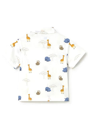 Mayoral Baby Boy Animal Print Short Sleeve Shirt, White