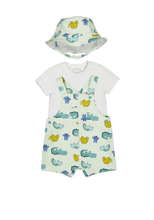 Mayoral Baby Boy Crocodile 3 Piece Dungaree Set, Green