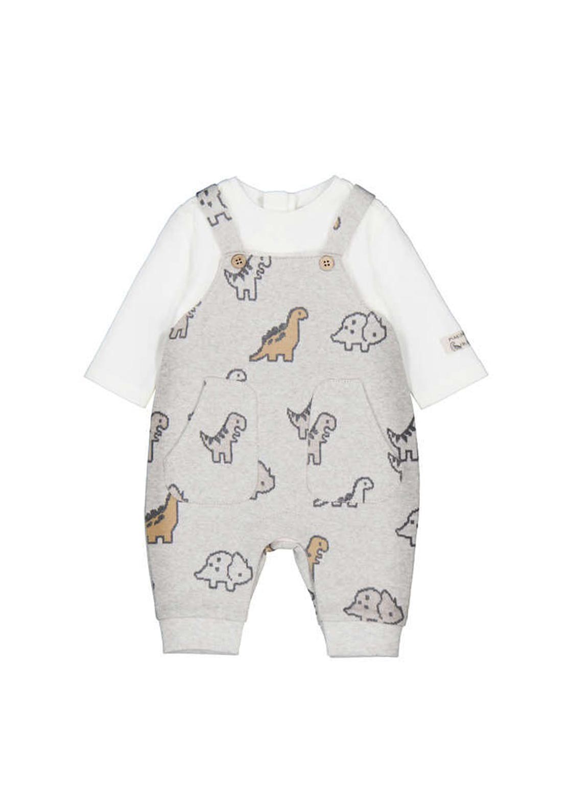 Mayoral Baby Boy Dinosaur Long Sleeve Romper, Grey