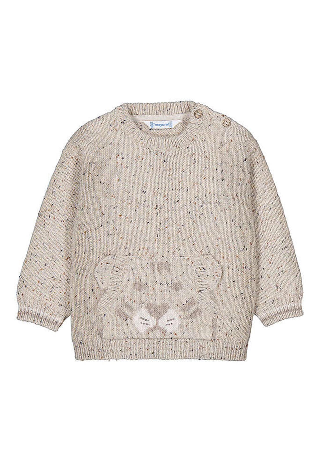 Mayoral Baby Boy Long Sleeve Tiger Knit Jumper, Beige