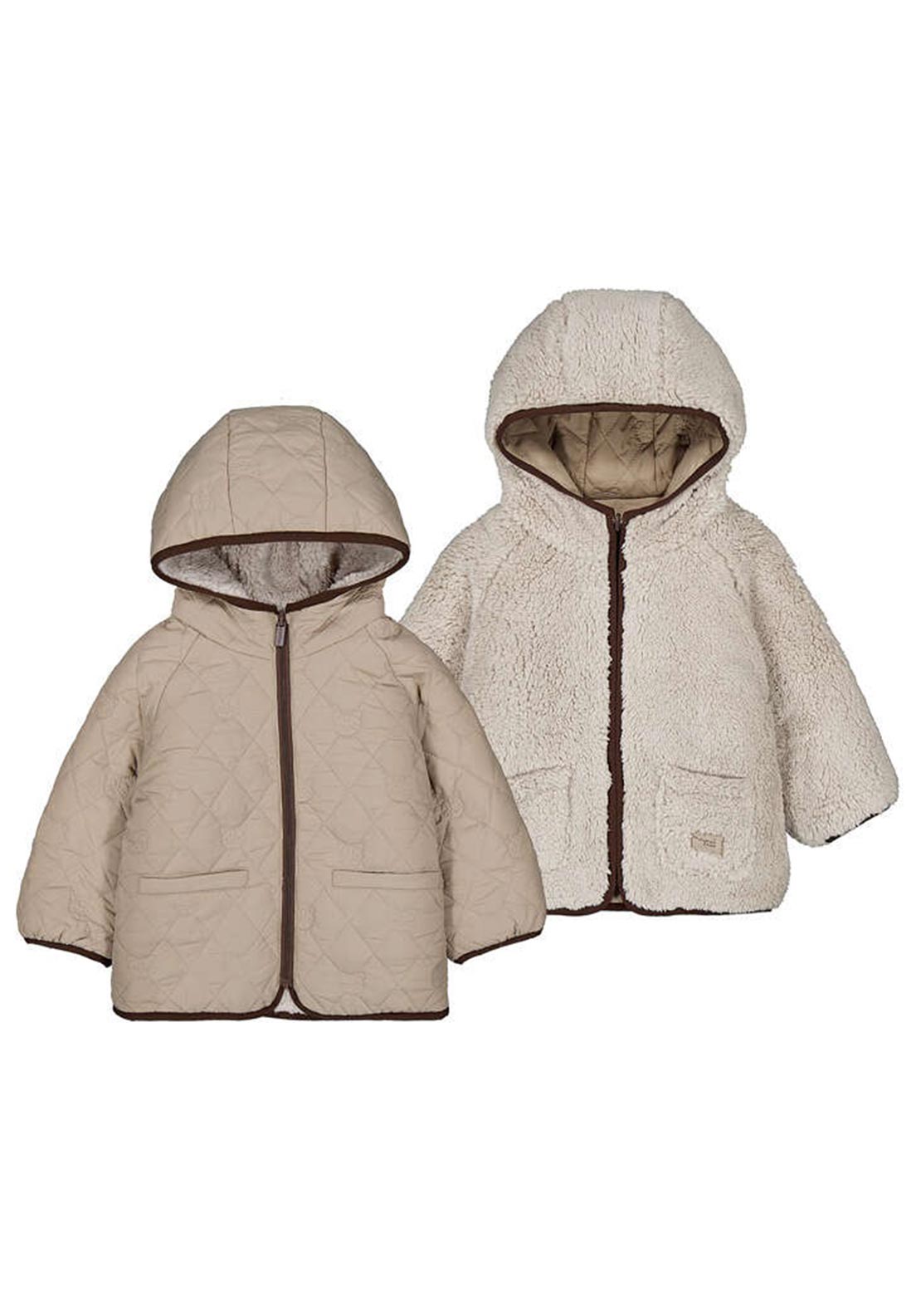 Mayoral Baby Boy Reversible Shearling Hooded Coat, Beige