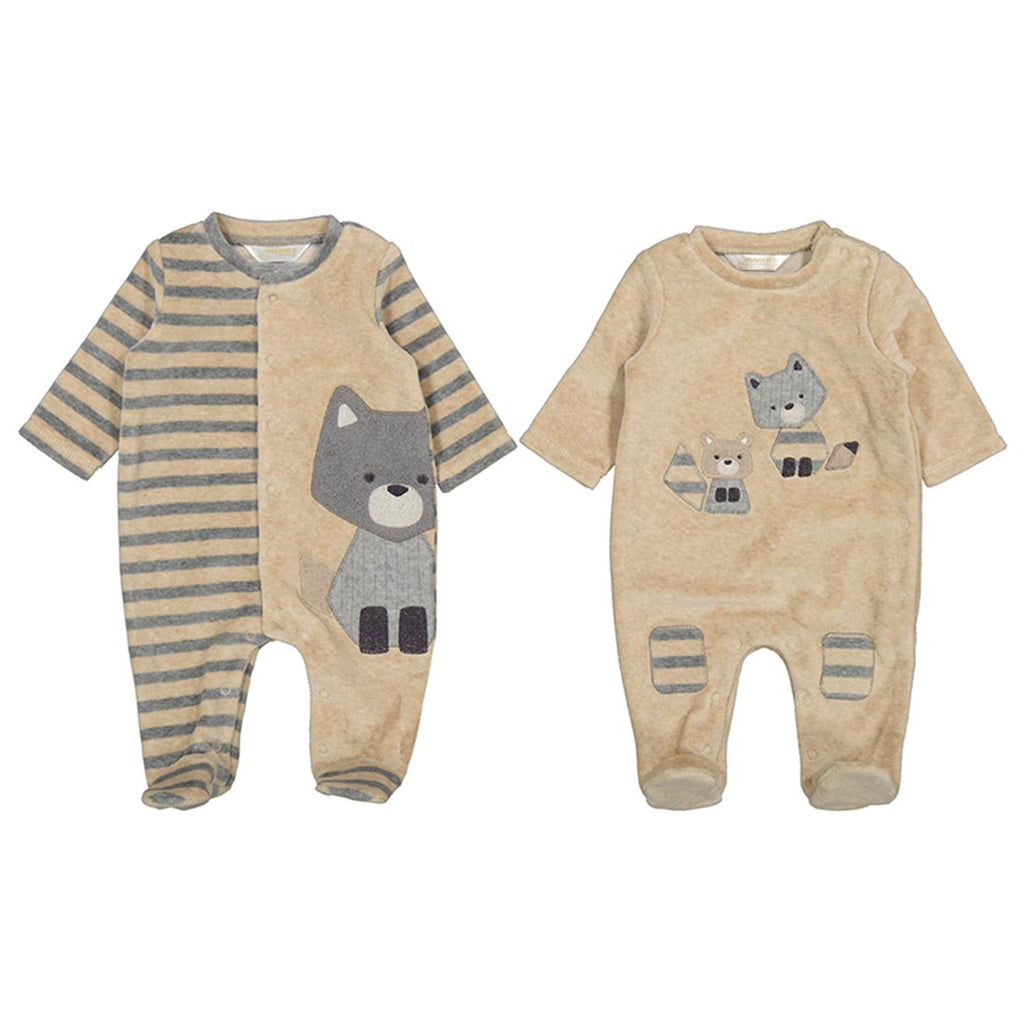 Mayoral Baby Boy Velour Set of Two Sleepsuits, Beige