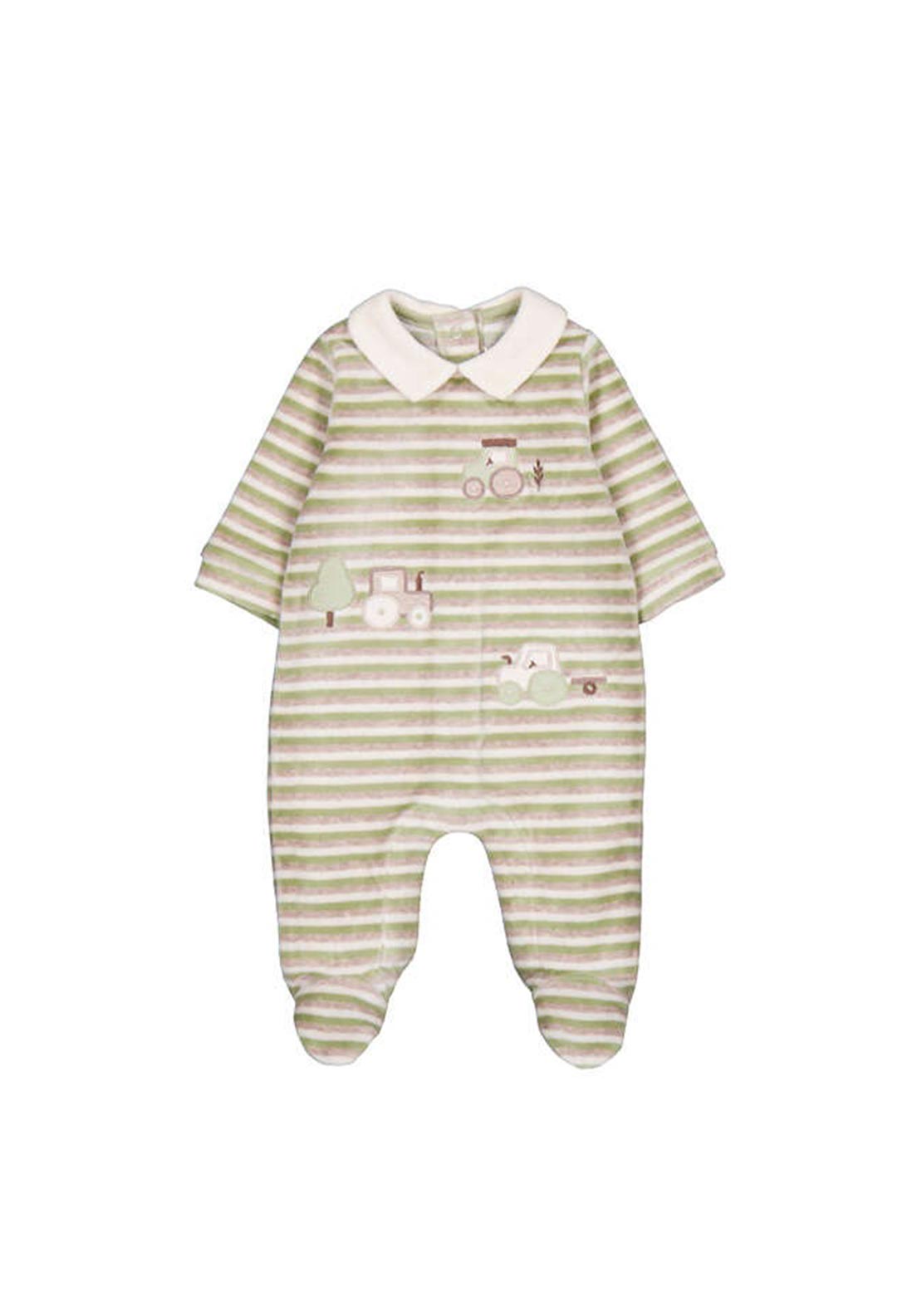 Mayoral Baby Boy Stripe Velour Long Sleeve Babygrow, Green