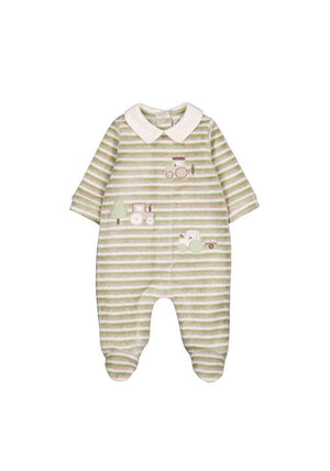 Mayoral Baby Boy Stripe Velour Long Sleeve Babygrow, Green