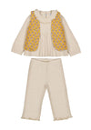 Mayoral Baby Girl Top Trouser and Vest Set, Beige