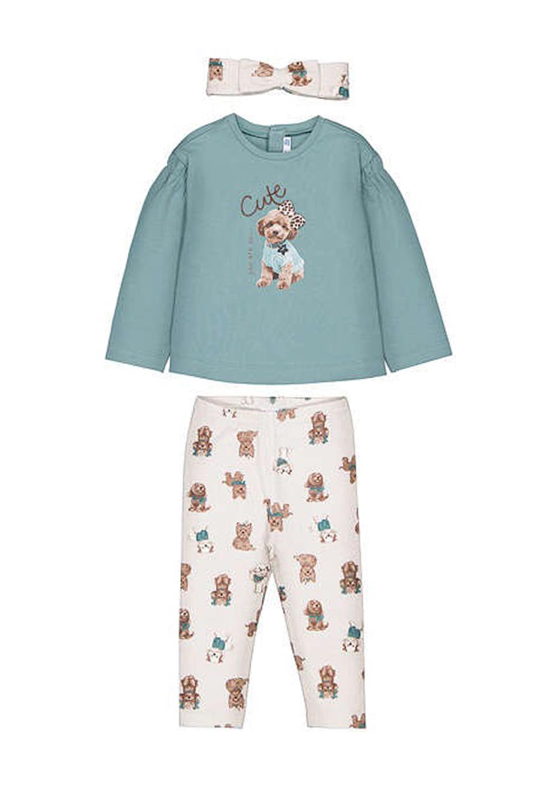 Mayoral Baby Girl Cute Dog Top Legging and Headband Set, Green