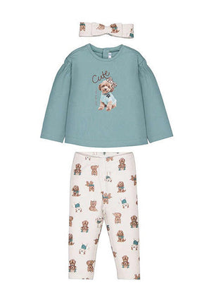 Mayoral Baby Girl Cute Dog Top Legging and Headband Set, Green