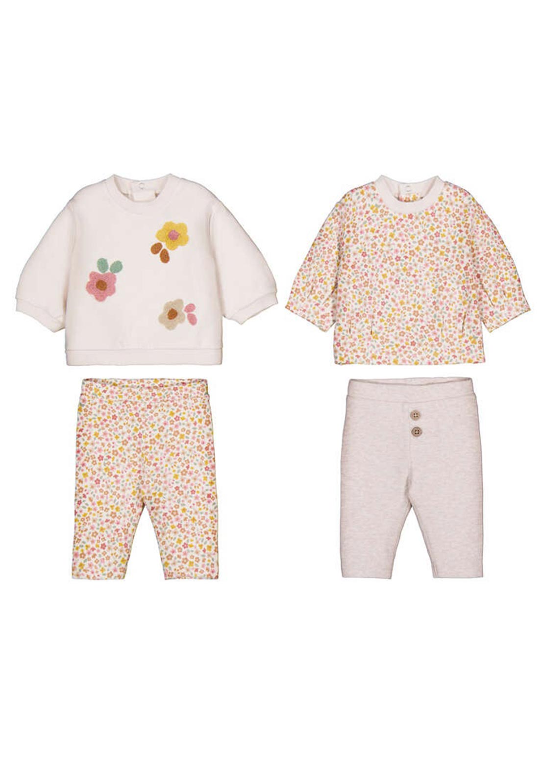 Mayoral Baby Girl Floral 4 Piece Top and Legging Set, Beige