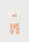 Mayoral Baby Girl Floral Bike Tee and Legging Set, Orange