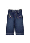 Mayoral Baby Girl Floral Pockets Wide Leg Jean, Dark Blue