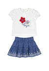 Mayoral Baby Girl Embroidered Skirt and Tee Set, Blue Multi