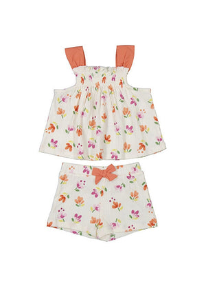 Mayoral Baby Girl Floral Top and Short Set, Orange