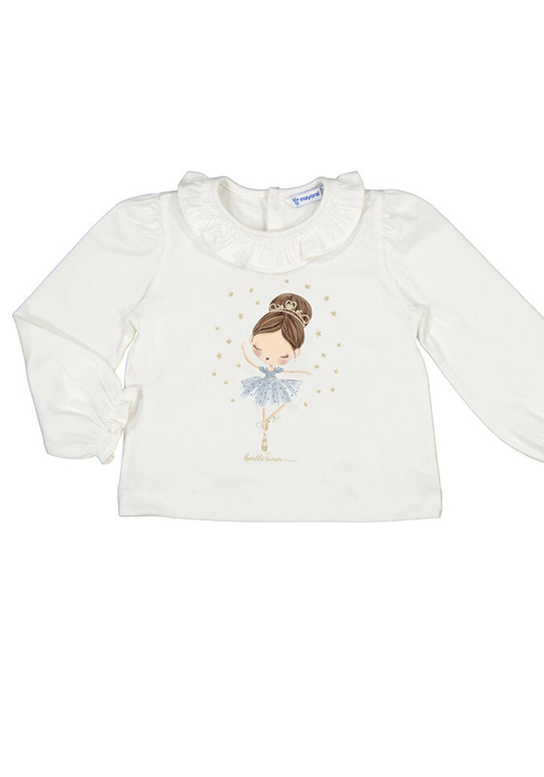 Mayoral Baby Girl Frill Collar Long Sleeve Top, White