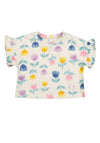 Mayoral Baby Girl Tulip Print Frill Sleeve Tee, White Multi