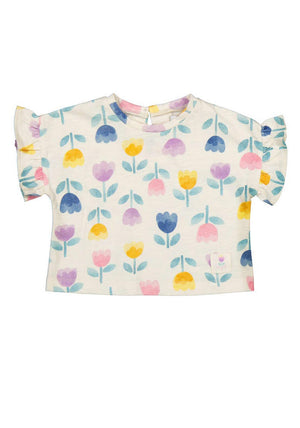 Mayoral Baby Girl Tulip Print Frill Sleeve Tee, White Multi
