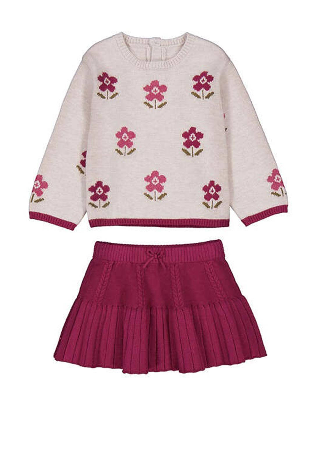 Mayoral Baby Girl Floral Knit Jumper and Skirt Set, Red