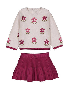 Mayoral Baby Girl Floral Knit Jumper and Skirt Set, Red