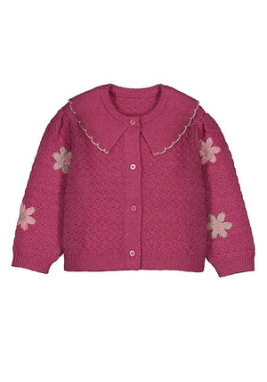 Mayoral Baby Girl Long Sleeve Floral Knit Cardigan, Pink