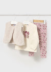 Mayoral Baby Girl Floral Legging Top and Gilet Set, Pink