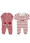 Mayoral Baby Girl Set of Two Velour Ladybug Babygrows, Lollipop Pink