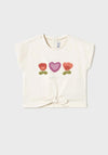 Mayoral Baby Girl Heart and Floral Short Sleeve Tee, Cream
