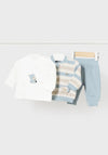 Mayoral Baby Boy Three Piece Striped Tracksuit, Blue