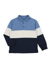 Mayoral Boy Colour Block Long Sleeve Polo, Stone Blue