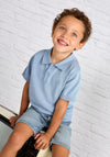 Mayoral Boy Knit Short Sleeve Polo, Blue