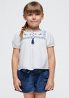 Mayoral Girl Embroidered Short Sleeve Blouse, White