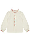 Mayoral Girl Embroidered Frill Neck Blouse, Off White