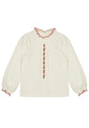 Mayoral Girl Embroidered Frill Neck Blouse, Off White