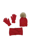 Mayoral Girl Floral Knitted Hat Scarf and Glove Set, Red