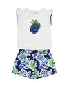 Mayoral Girl Pineapple Top and Short Set, Navy Multi