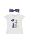 Mayoral Girl Short Sleeve Tee and Headband Set, White and Navy