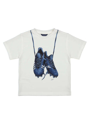 Mayoral Mini Boy Football Boots Short Sleeve Tee, Cream