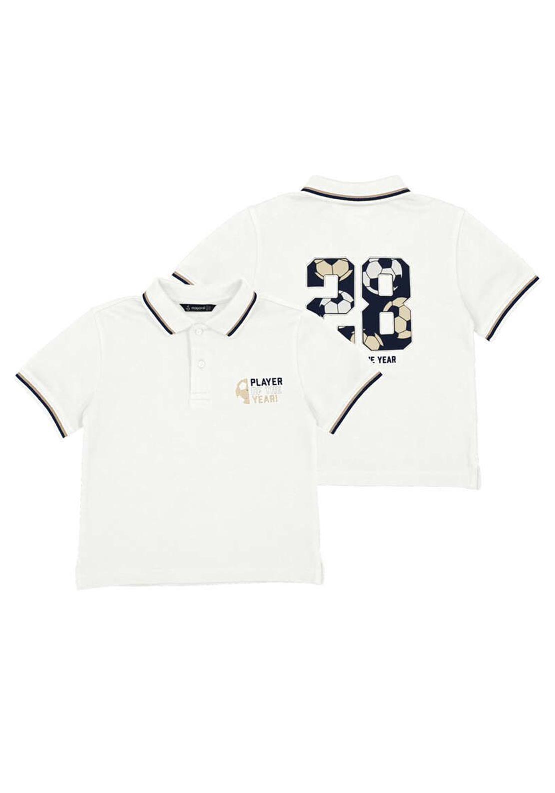 Mayoral Mini Boy Football Short Sleeve Polo, Cream
