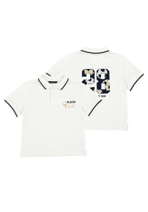 Mayoral Mini Boy Football Short Sleeve Polo, Cream