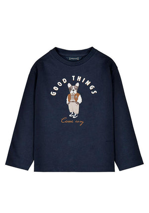 Mayoral Mini Boy Good Things Dog Long Sleeve Top, Navy