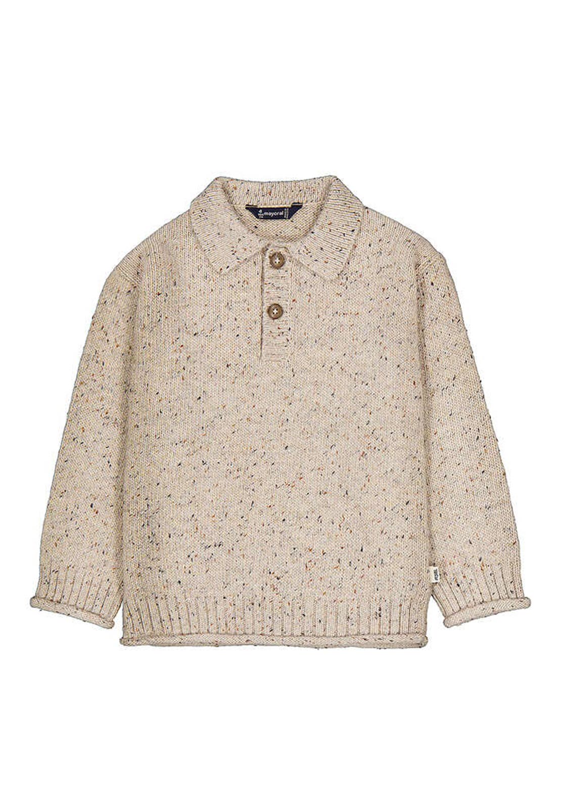 Mayoral Mini Boy Knit Long Sleeve Polo Sweater, Beige