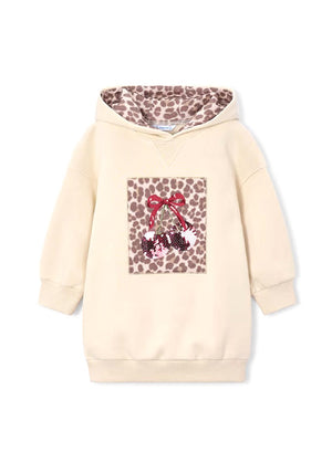 Mayoral Mini Girl Cherry Long Sleeve Hooded Sweater Dress, Beige