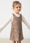 Mayoral Mini Girl Animal Print Pinafore and Top Set, Brown