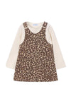 Mayoral Mini Girl Animal Print Pinafore and Top Set, Brown