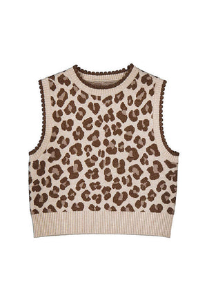 Mayoral Mini Girl Animal Print Sleeveless Knit Vest, Brown
