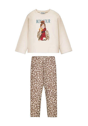 Mayoral Mini Girl Bonjour Top and Legging Set, Beige