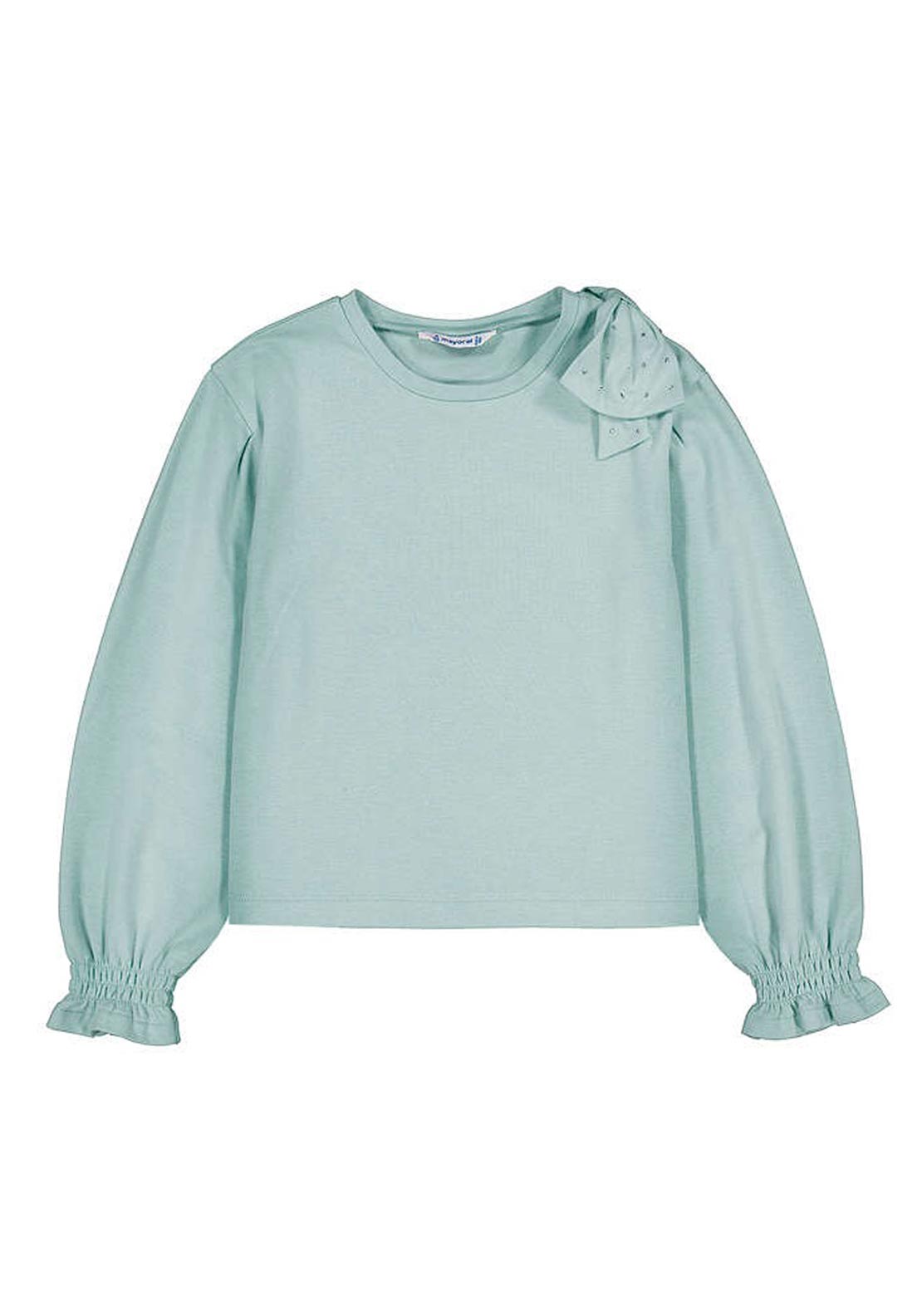 Mayoral Mini Girl Bow Long Sleeve Top, Green
