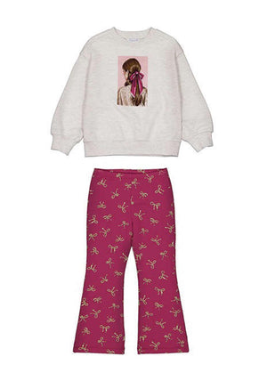 Mayoral Mini Girl Bow Sweater and Flare Set, Pink