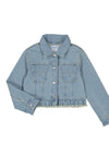 Mayoral Mini Girl Pleated Raw Hem Denim Jacket, Light Blue