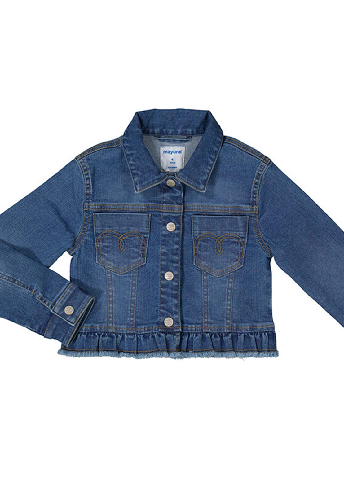 Mayoral Mini Girl Pleated Raw Hem Denim Jacket, Blue